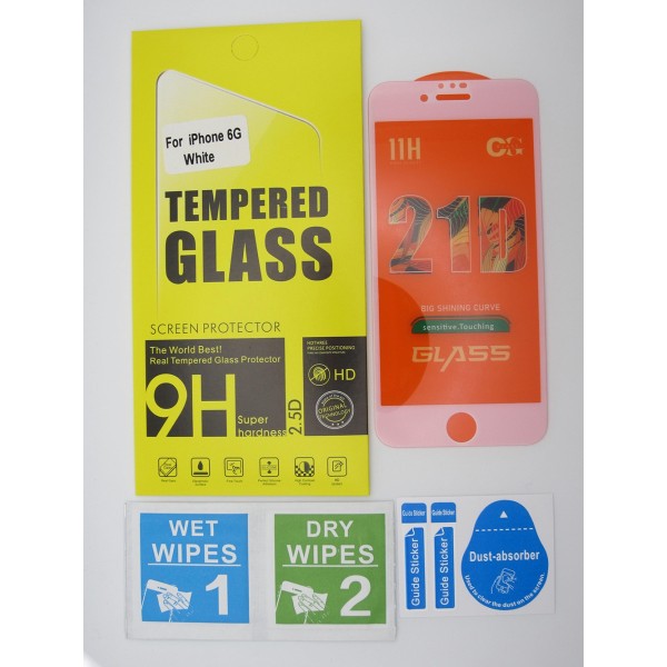 Cristal templado 3D 5D iPhone 6G Blanco protector pantalla 21D