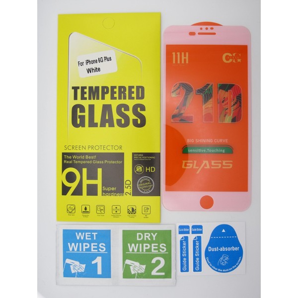 Cristal templado 3D 5D iPhone 6G Plus Blanco protector pantalla 21D