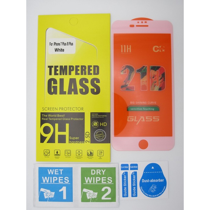 Cristal templado 3D 5D iPhone 7 PLUS iPhone 8 PLUS BLANCO protector pantalla 21D Cristal templado 3D 5D iPhone 7 PLUS iPhone 8 PLUS BLANCO protector pantalla 21D
